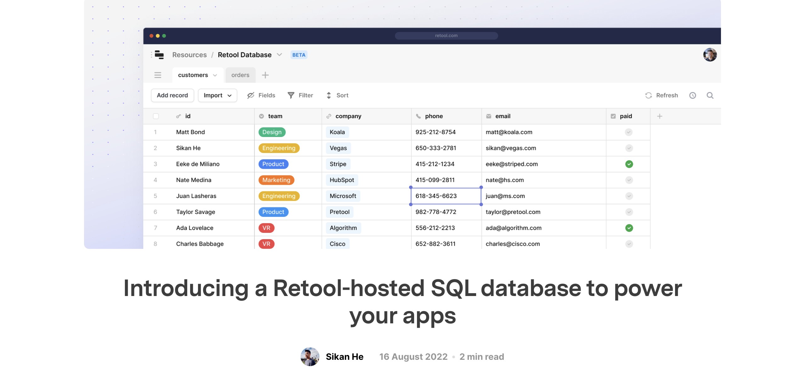Introducing a Retool hosted SQL database to power your apps