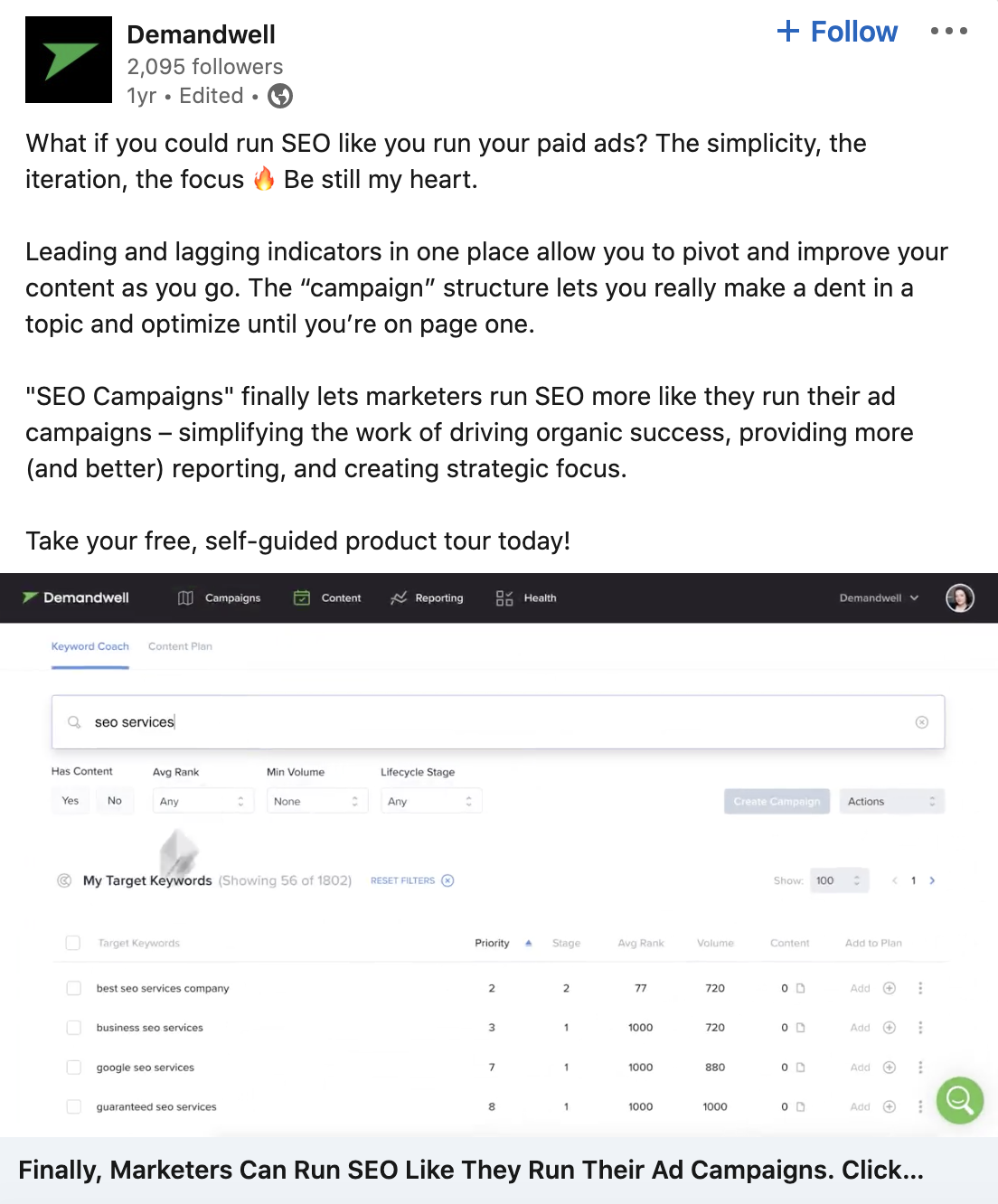 Demandwell - Run SEO like you run ad campaigns