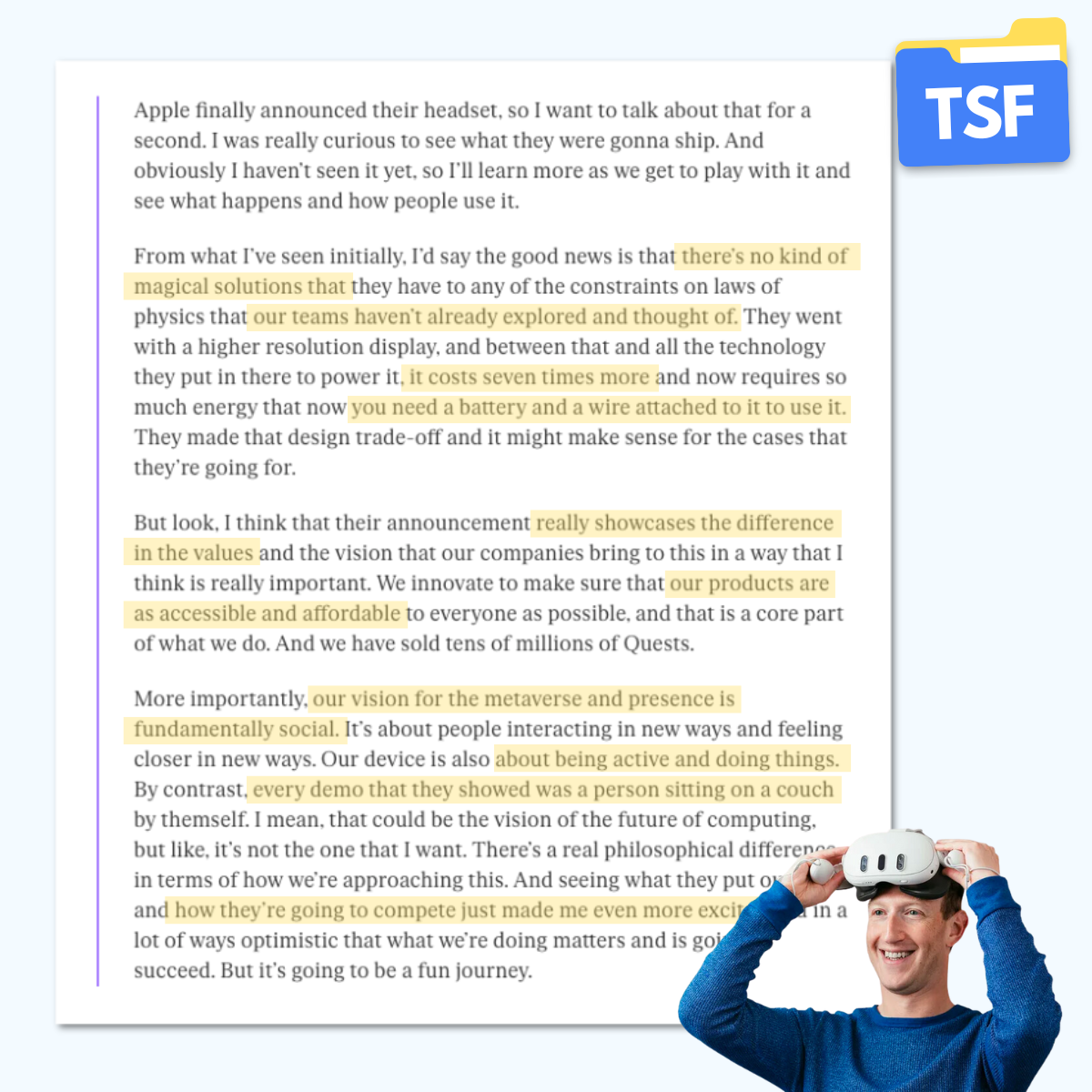 Meta CEO Mark Zuckerberg’s Thoughts on the Apple Vision Pro
