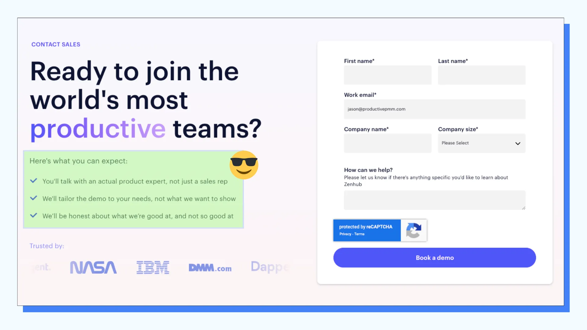 Zenhub’s Honest Demo Page