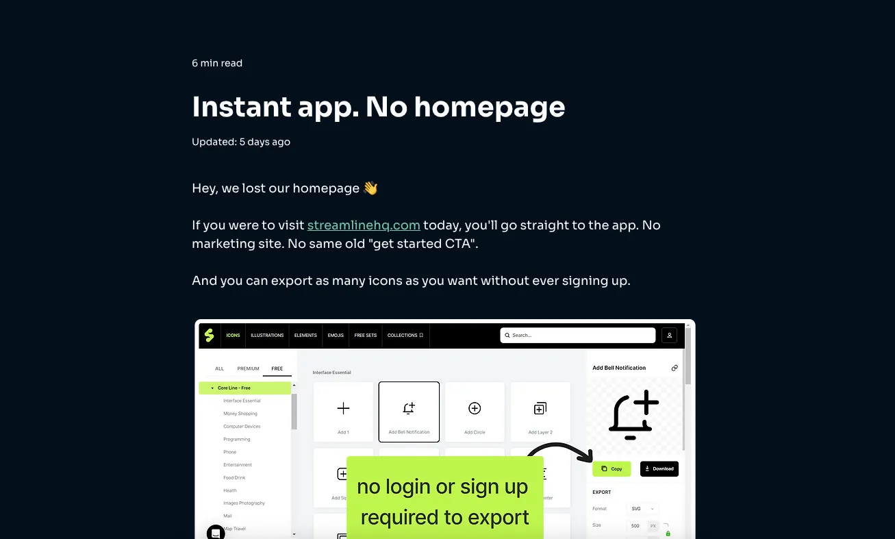Instant app. No homepage